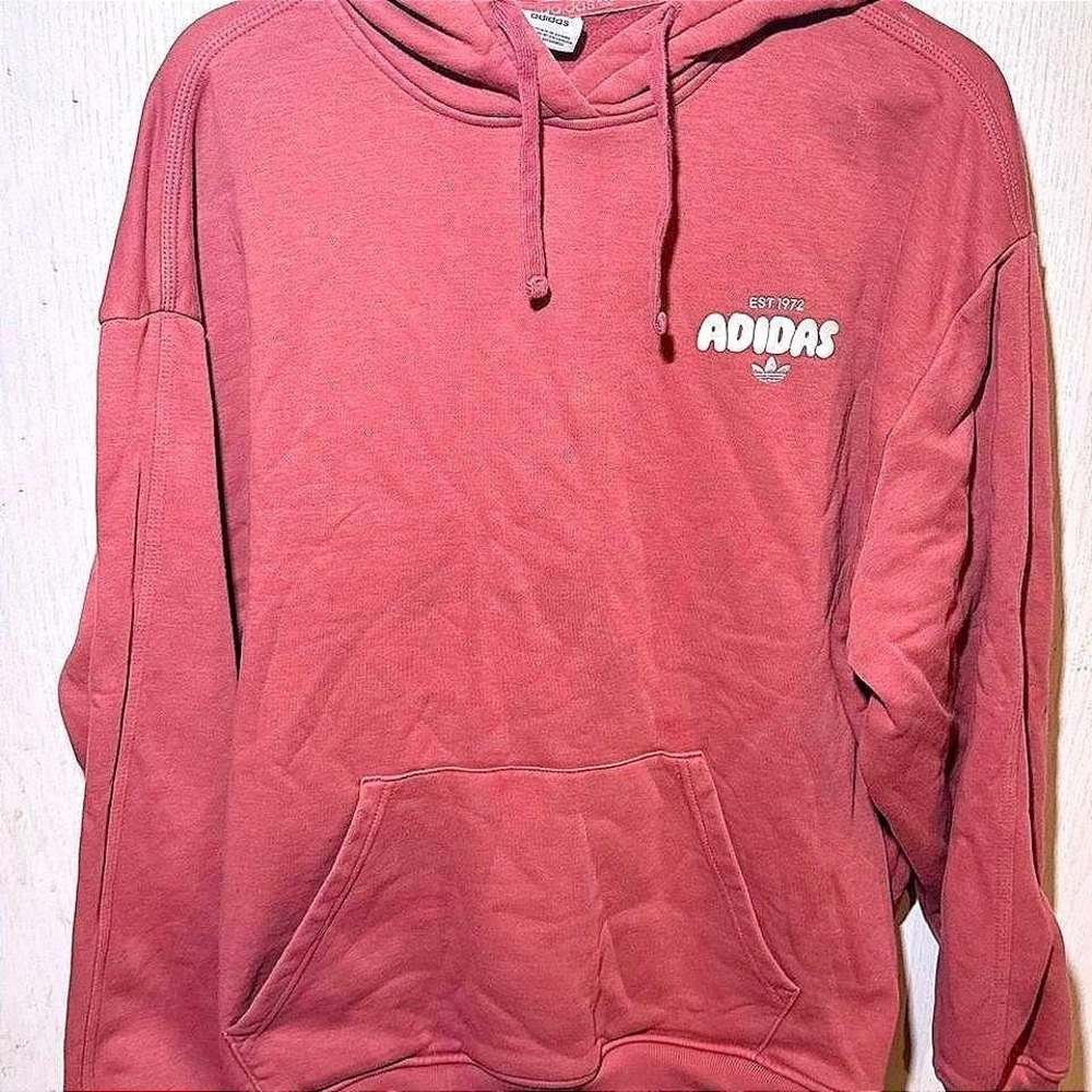 Adidas Originals Womens Hoodie Faded Red Trefoil Graphic Sweatshirt Est 1972